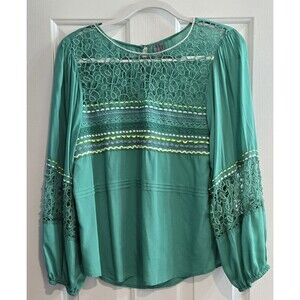 Anthropologie Blink London Sunshine Peasant Top Blouse Size Large Green
